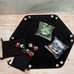 Black Dice Tray with Multicolor Dice Set